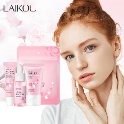 China Cherry Blossom Skin Care Set Japanese Wholesale Anti Aging 3 Pieces Essence Eye Cream Face Cream Skin Care Products for sale