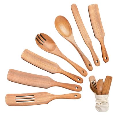 China Best Sustainable China Kitchen Wood Amazon Sale Custom LOGO Acacia Wood Utensils Kitchen Utensils Cooking Spatula Set Cookware Sets for sale