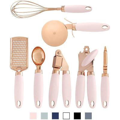 China Sustainable Rose Gold Kitchen Utensils Stainless Steel Kitchenware 7 Piece Set Kitchen Instrument Tool Kit Cool Kitchen Gadgets Accessories for sale