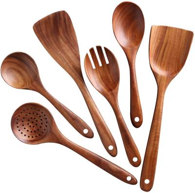 China Sustainable Biodegradable Reusable Spatula Acacia Set Wooden Teak Kitchen Utensils Cookware Spurtles Set for sale