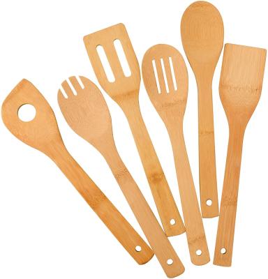 China Amazon Viable 6 Pcs Bamboo Wooden Spoons Spatula Kitchen Cooking Tools Bamboo Kitchen Utensils Set For Nonstick Cookware and Wok for sale