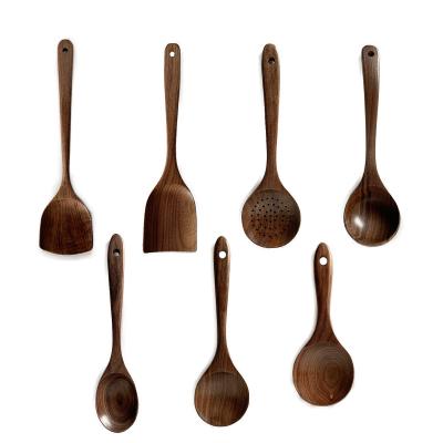 China Eco Friendly Sustainable Black Walnut Spurtle Wood Set Wooden Kitchen Utensils Set Kitchen Cookware Sets for sale