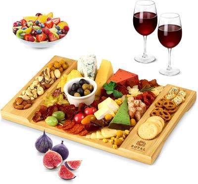 China Viable Wholesales Bamboo Cheese Board Cheese Board and Knife Sets Bamboo Charcuterie Board Serving Tray for Housewarming Party for sale