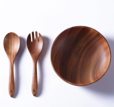 China Amazon Best Selling Traditional Nature Acacia Wooden Salad Bowl Set Wooden Salad Bowl With Spoons For Kitchen for sale