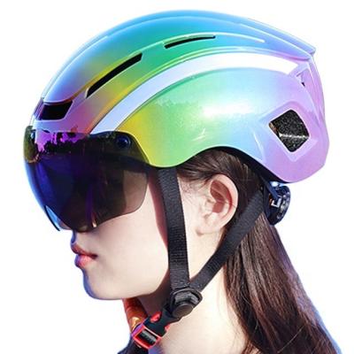 China PC+EPS Bike Helmet With Sun Visor Wholesale Climbing Protective Helmet With Glasses for sale