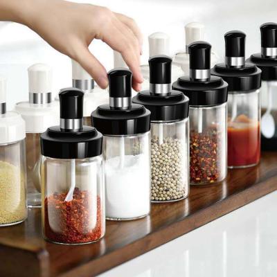 China Current heatable TOMONI! ! ! 300ml Round Spice Bottle Glass Herbs Powders Shaker Salt Pepper Seasoning Jar With Fin Top Lid for sale