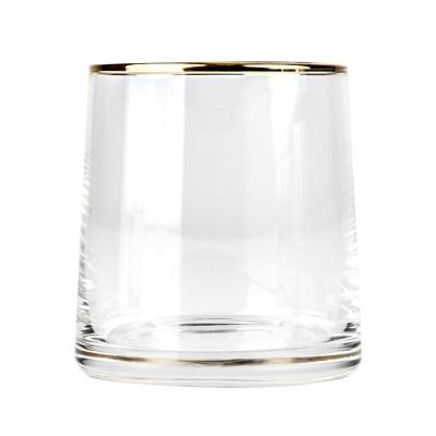 China Good Quality TOMONI Shot Glass Stemless Whiskey Wine Glass Etched Cups with Gold Rim for sale