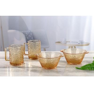 China Minimalist TOMONI Wholesale 4 in 1 Japanese Style Glass Tableware Sets Glass Bowl and Cup Sets Glass Tableware for sale