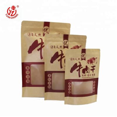 China Recyclable Durable Packaging Ziplock Stand Up Kraft Paper Bag For Dry Beef for sale