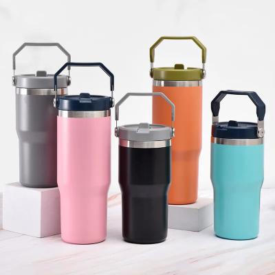 China Sustainable 20oz 30oz Stainless Steel Vacuum insulated Water Bottle Straw Leak proof Rollover office coffee cup Outdoor Travel water bottle for sale