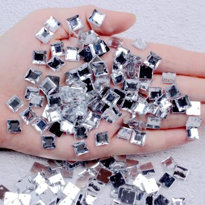 China Hot Sale Flatback Sew On Crystal Clear Rhinestone Acrylic Square Shape Flatback Sew On Buttons For Garment Fashion Rhinestone Acrylic Gem for sale