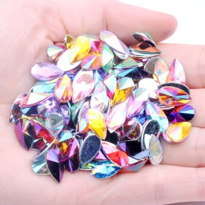 China New Style Flatback Rhinestone Acrylic Rhinestone Many Colors Drop Shape Flatback Pointed High Shine Nail Art Decorations Acrylic Gem for sale