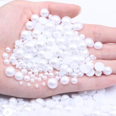 China New Design Flatback White Ivory Round Half Bead Many Sizes Wrinkle Resin Beads Gem Craft Decorations For Jewelry Making Beads DIY for sale