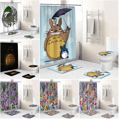 China New Polyester Luxury Fabric Fashion Bathroom 4pcs Rug Set Sustainable Design Customized Waterproof Shower Curtain for sale