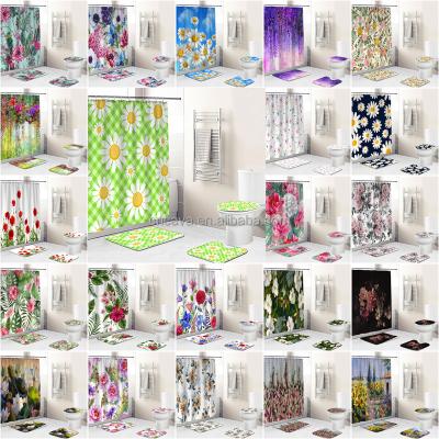 China Multi Sustainable Designs 3D Fashion Logo Digital Printing Luxury Bathroom Sets Hot Selling Shower Curtain With Mats for sale