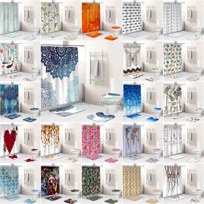 China Wholesale Special Price Viable 3d Customized Printed Stylish Polyester Fabric Bathroom Shower Curtain And Mat Set for sale