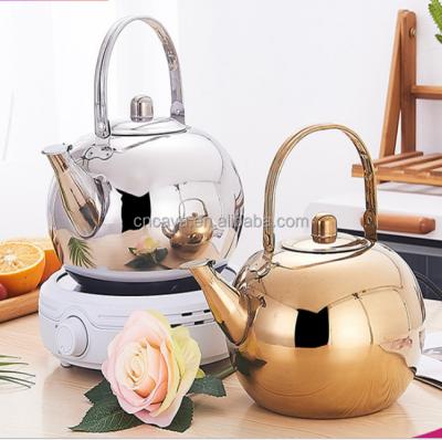 China WITH LID Stainless Steel Kettle Kitchenware Silver/Gold Coffee Pot Flower Heat Resistant Teapot With Tea Strainer for sale