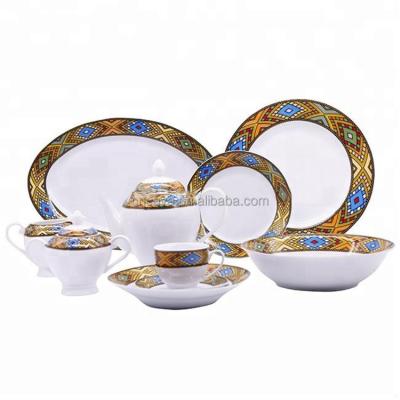 China Viable hot sale 47pcs style Ethiopian classic porcelain dinner set with telet design for sale