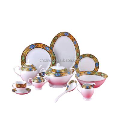 China Viable ethiopian eritrean china rekebot tibet edition queen sheba 35pcs dinnerware set coffee cups set for sale