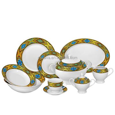 China Viable 48pcs Fine Art Queen Tilet Coffee Cup Set Ethiopian Porcelain Dinnerware Sets for sale