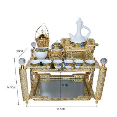 China Viable Middle East new fancy metal Ethiopian coffee rekebot tray set with coffee cups and saucers for sale