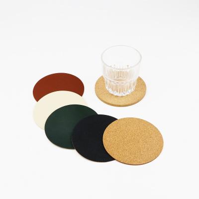 China Wholesale Factory Price Viable Custom Design Colorful Round Heat Resistant Leather Cork Coaster Cup Mat for sale