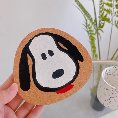 China Viable Wholesale Promotion High Quality Cartoon Dog Painting Coaster Heat Resistant Cork Tea Coffee Drink Coaster for sale