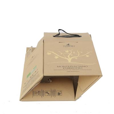 China Recycled Materials Cardboard 2 Bottle Kraft Paper Wine Packaging Cardboard Custom Box With Handle for sale