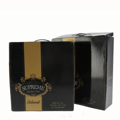 China Recycled Materials China Factory Glossy Black Handle Cardboard Corrugated Beer Wine Box For Gift for sale