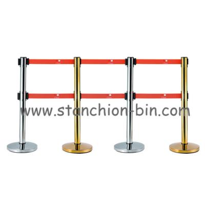 China 201#Stainless Steel Retractable Double Belt Rack Post / Double Belt Queue Barrier for sale