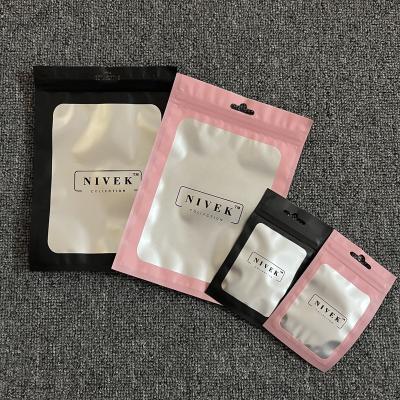 China Custom Flat Moisture Proof Logo Display Plastic Bag Transparent Pearl Resealable Ziplock Mylar With Hang Hole Clear Front Resealable Bags for sale