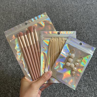 China Mini Cosmetic Laser Bag Packaging Zipper Lock Recyclable Clear Holographic Printed Custom Reusable Plastic Ziplock Bags Small Ziplock Bags for sale