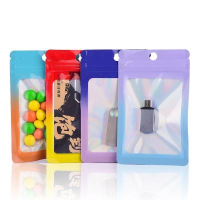 China Clear Resealable Plastic Mylar Color Rainbow Gradient Visor Zip Lock Plastic Bag Jewelry Pouch Moisture Proof Storage Bag for sale