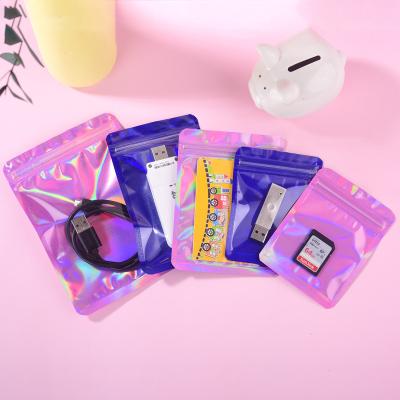 China Moisture Proof Holographic Sealing Bags Thicken Pink Blue Plastic Ziplock Pouch For DIY Jewelry Display Small Business Retail Packaging for sale