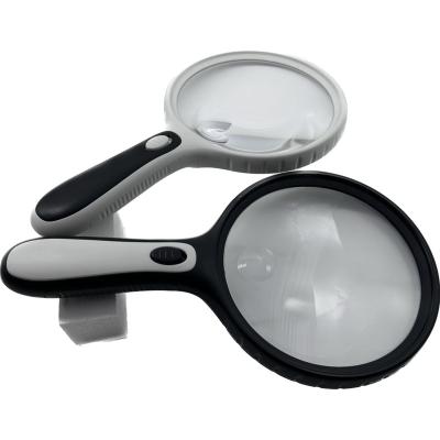 China Portable Adventure Glass 135mm Outdoor Glasses Magnifying Diameter Plastic Magnifier With LED Light For Reading for sale