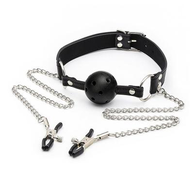 China Adult BDSM Bondage Tools Amazon Hot Sale BDSM Adult Waterproof Mouth Ball Gag With Nipple Clips SM Sex Toys For Women Ball Gag for sale