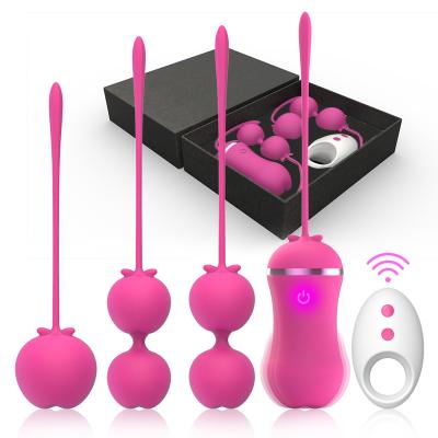 China Remote Control Kegel Tester Silicone Kegel Vibrating Ball Set Waterproof Soft Silicone Kegel Balls For Woman Exercise Trainer for sale