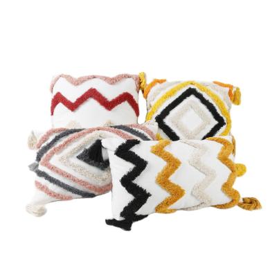 China Handmade Multicolor Woven Tufted Cushion Case National Indian Indian Hand Pillow Amazon Amazon Style Embroidery Cushion Cover With Tassel for sale