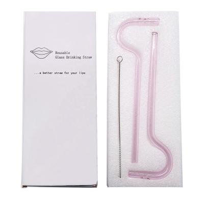 China Transparent / Pink 3pcs Sustainable Glass Anti Aging Straw Drinking Straw Set Reusable Clear Anti Wrinkle Lip for sale