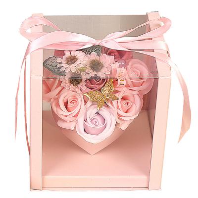 China Transparent 9pcs 3 Color PVC Soap Rose Flower Butterfly And Carnation Gift Box Decoration For Valentine's Day Teacher's Day Mother's Day for sale