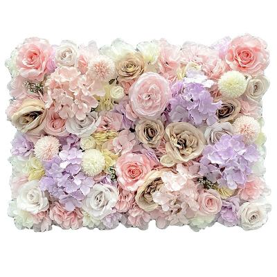 China Wedding Custom Decorative Artificial Flower Artificial Silk Rose Flower Wall Panel Backdrop 3d Fabric Flowerwall Wedding For Wall for sale