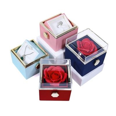 China Best Gift For A New Loved Preserved Acrylic Double Layers Turning Eternal Rose Necklace Jewelry Box Gift Box For Valentine Wedding Proposal for sale