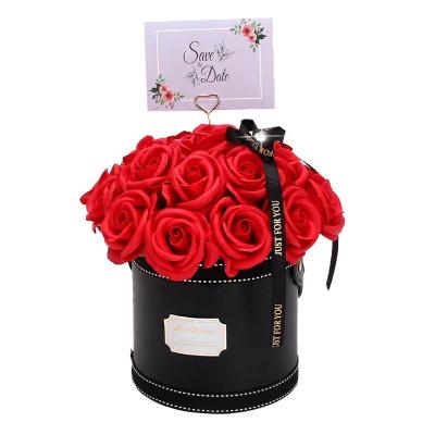 China Best Gift For One Loved One Scented Transparent Circular Red Soap Rose PVC Gift Box Artificial Flower Bouquet For Valentine Mother's Day Proposal Wedding for sale