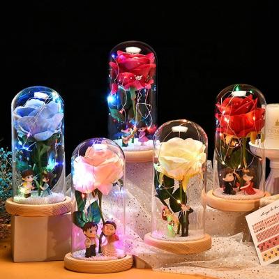 China Gift For Girls Artificial Rose Led Light Beauty The Eternal Beast In Glass Cover Christmas Home Decor For Mother Valentines Day New Year Gift for sale