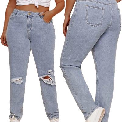 China High Waist Breathable Casual Jeans Ripped Friend Straight-leg Loose Pants Plus Size Women's Jeans for sale