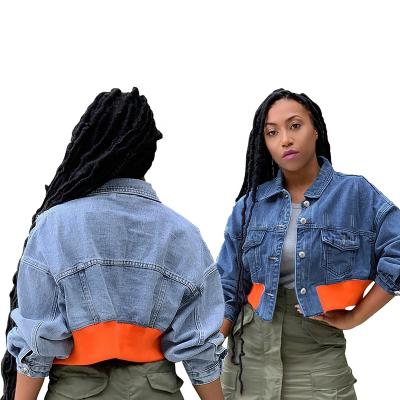 China Anti-Wrinkle Women Cropped Denim Jacket Ladies Button Down Long Sheath Basic Classic Friend Jean Jackets Stretch Denim Jackets for sale