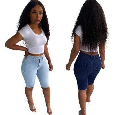 China 17 Inch Butt Lift Womens Bermuda Denim Capri Super Soft QUICK DRY Super Comfy Stretchy Jeans Womens Ultra Soft High Rise Jeans for sale