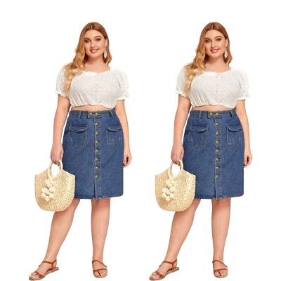 China 2021 autumn new viable fashion clothing vintage soft casual button down knee length denim pencil skirt plus size 3XL DZT5802 for sale