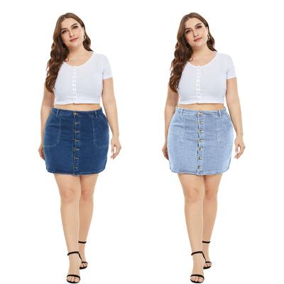 China CH90026 Viable Button Down Jean Mini Skirt Dark Blue Washed Wrap-around Distressed Slim Fit Denim Pencil Skirt US Standard Plus Size for sale