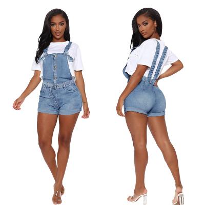 China Fast Shipping QUICK DRY Custom Design ZT013 Womens Classic Adjustable Straps Cuffed Edge Denim Bib Overalls Shorts Romper Jumpsuit for sale